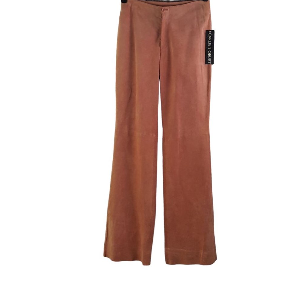 Vintage Charlie's Court 100% Leather Pants flare wide leg salmon women sz 4